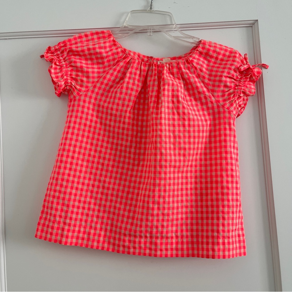 Crewcuts Coral Gingham Top girls 6 EUC